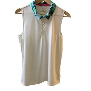 Tommy Bahama Golf Sleeveless Polo Shirt White Tropical Collar 1/4 Zip Women's L